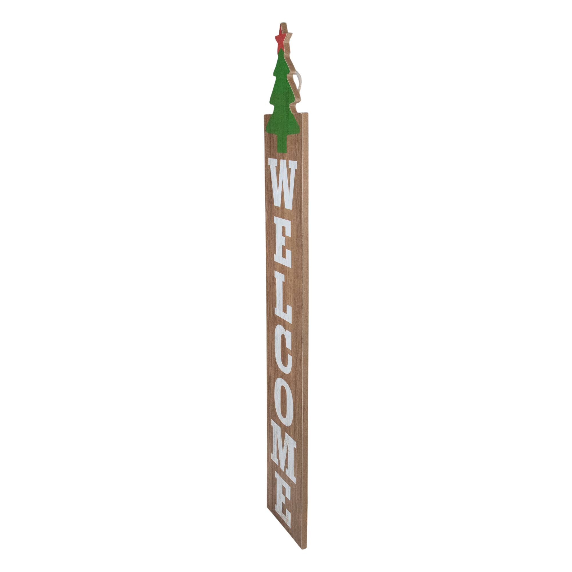 Alt View 5. Northlight - Christmas Tree and Star Wooden "Welcome" Porch Board Sign Decoration - 31.5" - Green - Brown.