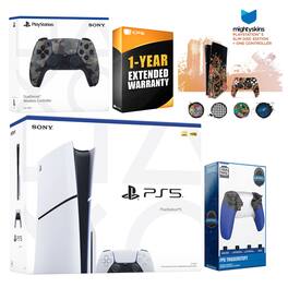 Playstation 5 Slim Disc with Extra Controller, Trigger Stop Kit and MightySkins Decal Voucher + 1 Year - PlayStation 5