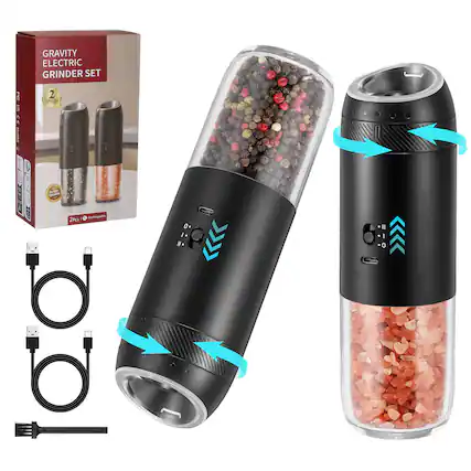 GRAVITY ELECTRIC GRINDER SET
2 SPEEDS
2 Pcs Rechargeable
2 Pcs USB Charging Cable