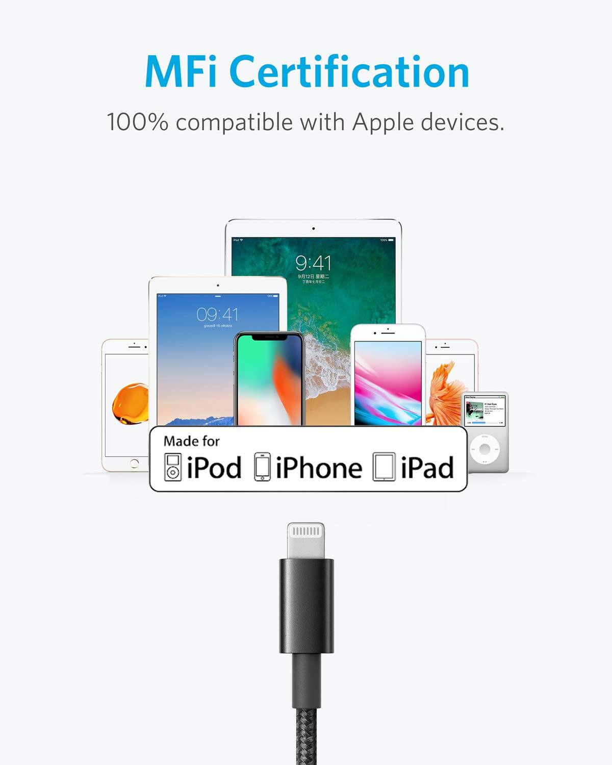 MFi Certification  
100% compatible with Apple devices.  

Made for iPod iPhone iPad
