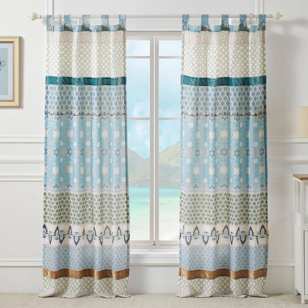 Angle. Greenland Home Fashions - Greenland Home Fashions Thalia Stylized Florals and Geometric Prints Bohemian  Panel Pair Each Panel 42"x84" Blue - Blue.