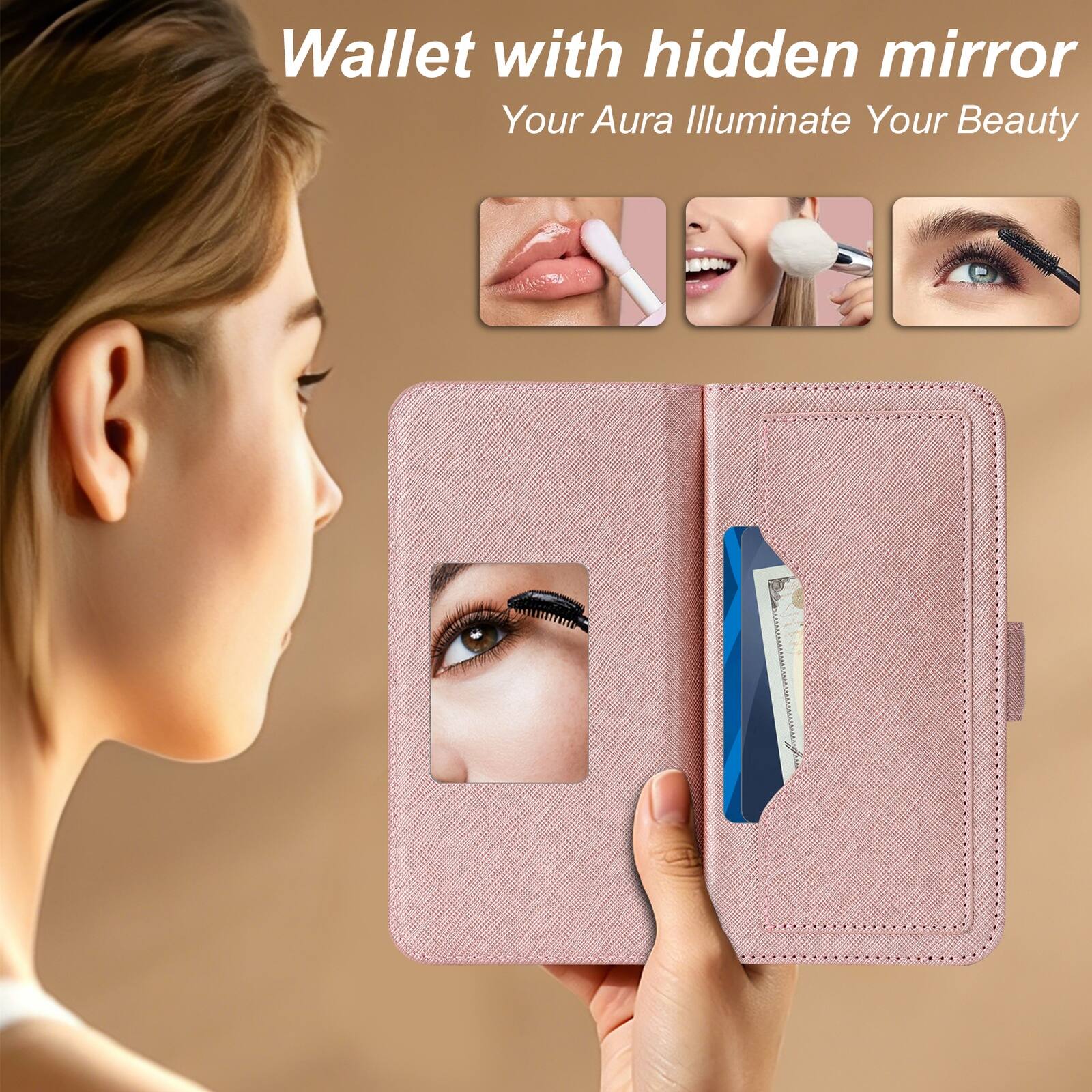 Wallet with hidden mirror  
Your Aura Illuminate Your Beauty