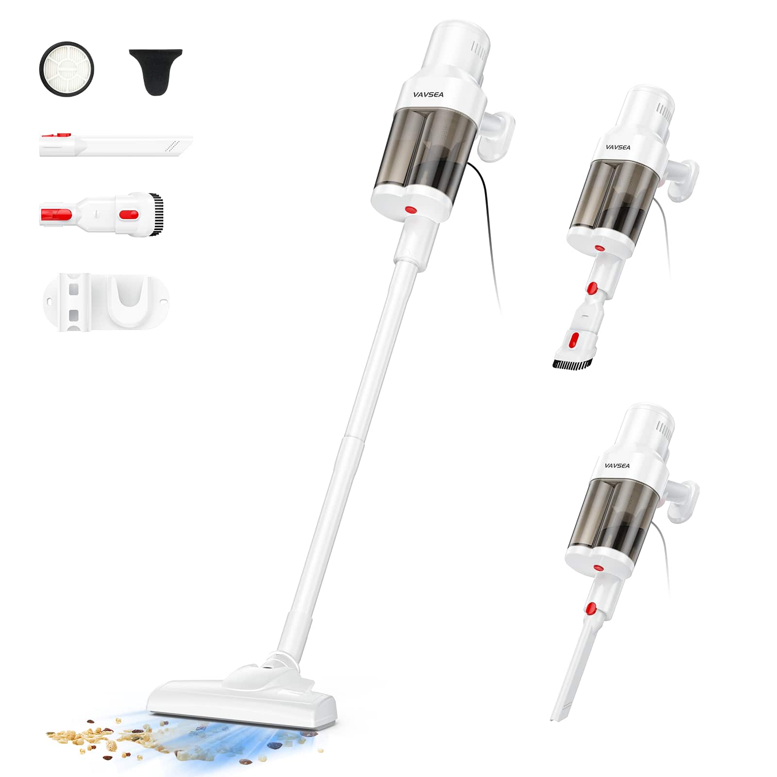 HENMAL - H01 Corded Stick Vacuum Cleaner with 22KPA Suction and HEPA Filtration 800ML Dust Cup - White