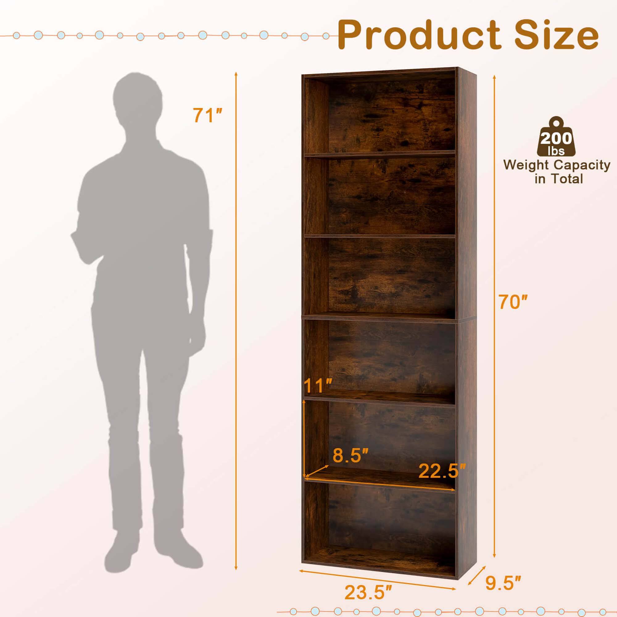 Product Size

- Height: 71"
- Width: 23.5"
- Depth: 9.5"
- Shelf Dimensions:
  - Top Shelf: 70" x 11"
  - Second Shelf: 70" x 8.5"
  - Third Shelf: 70" x 22.5"

Weight Capacity in Total: 200 lbs