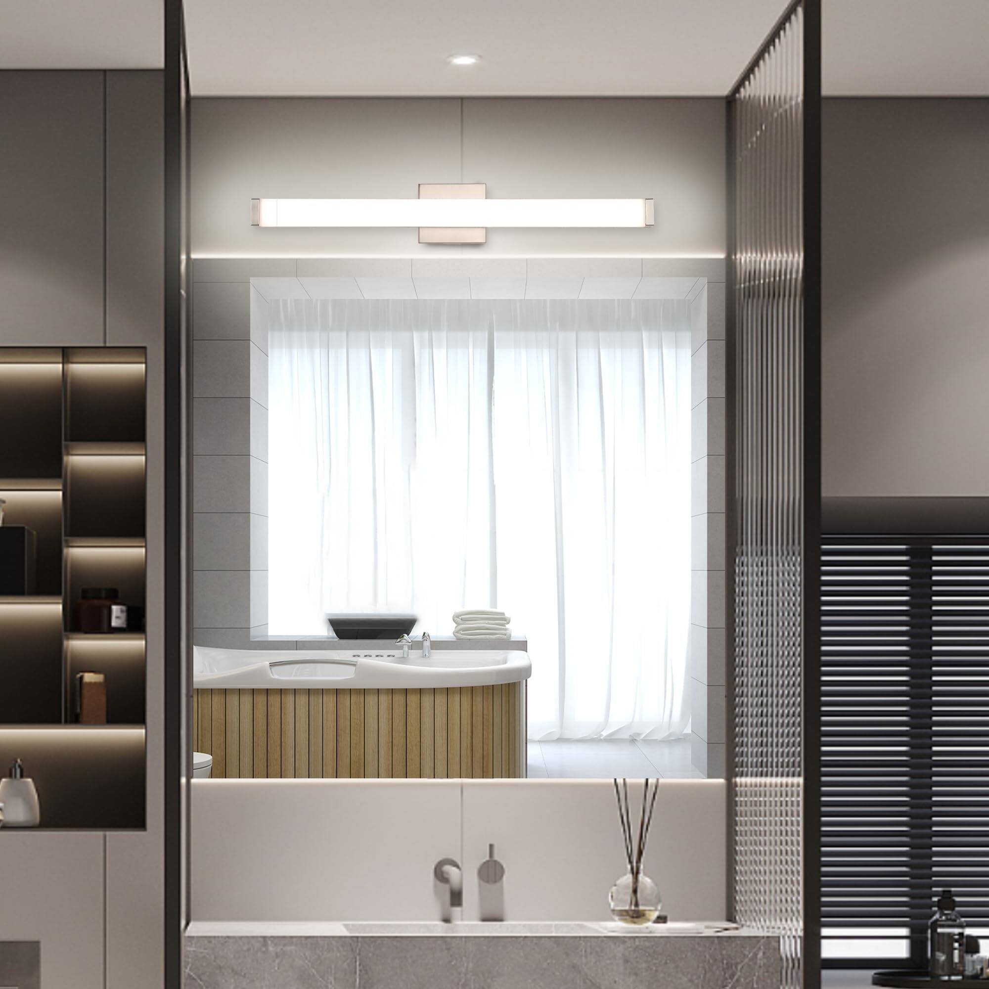 Alt View 3. PO3TICJUNKI3 - Bathroom Vanity Light Brushed Nickel Square Led Inch w k Wall Bar Lighting Fixtures Over Mirror - Brushed Nickel 24 inch 5CCTDimmable.