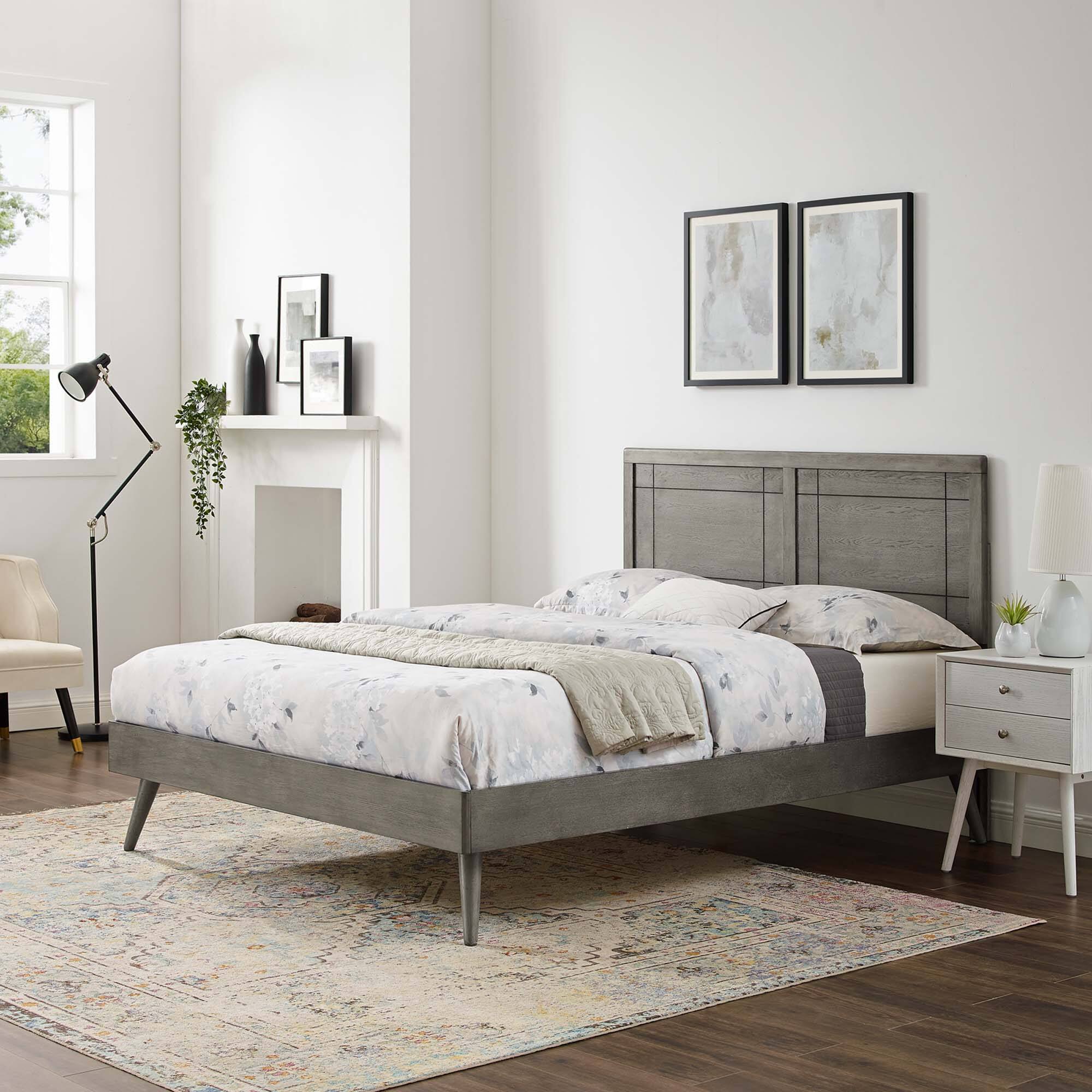 Alt View 5. Modway - Leah Chevron Tufted Performance Velvet Queen Platform Bed - Blue.