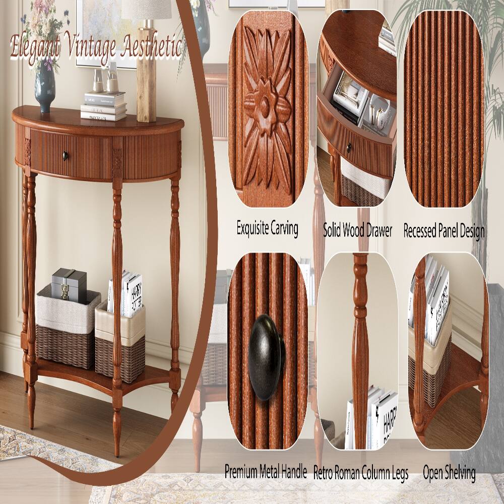 Elegant Vintage Aesthetic

Exquisite Carving
Solid Wood Drawer
Recessed Panel Design
Premium Metal Handle
Retro Roman Column Legs
Open Shelving