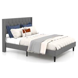 Ecooso - Queen Upholstered Platform Bed Frame with Tufted Headboard for Elegant Look - Gray