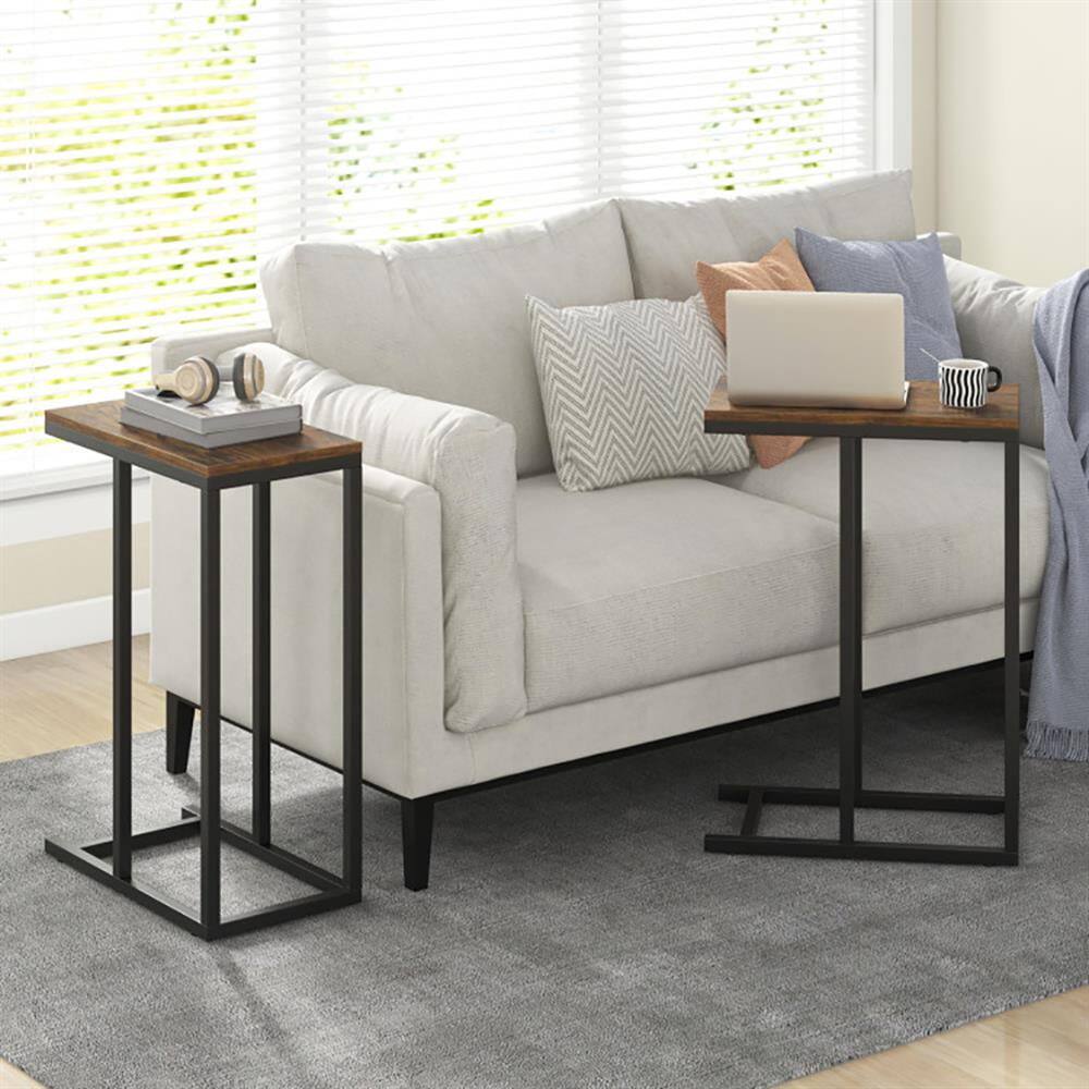 Back. Kadyn - Sofa Side End Table, End Table, Couch Table,C-shaped Side Table with Heavy-duty Metal Frame-Rustic Brown - Brown.