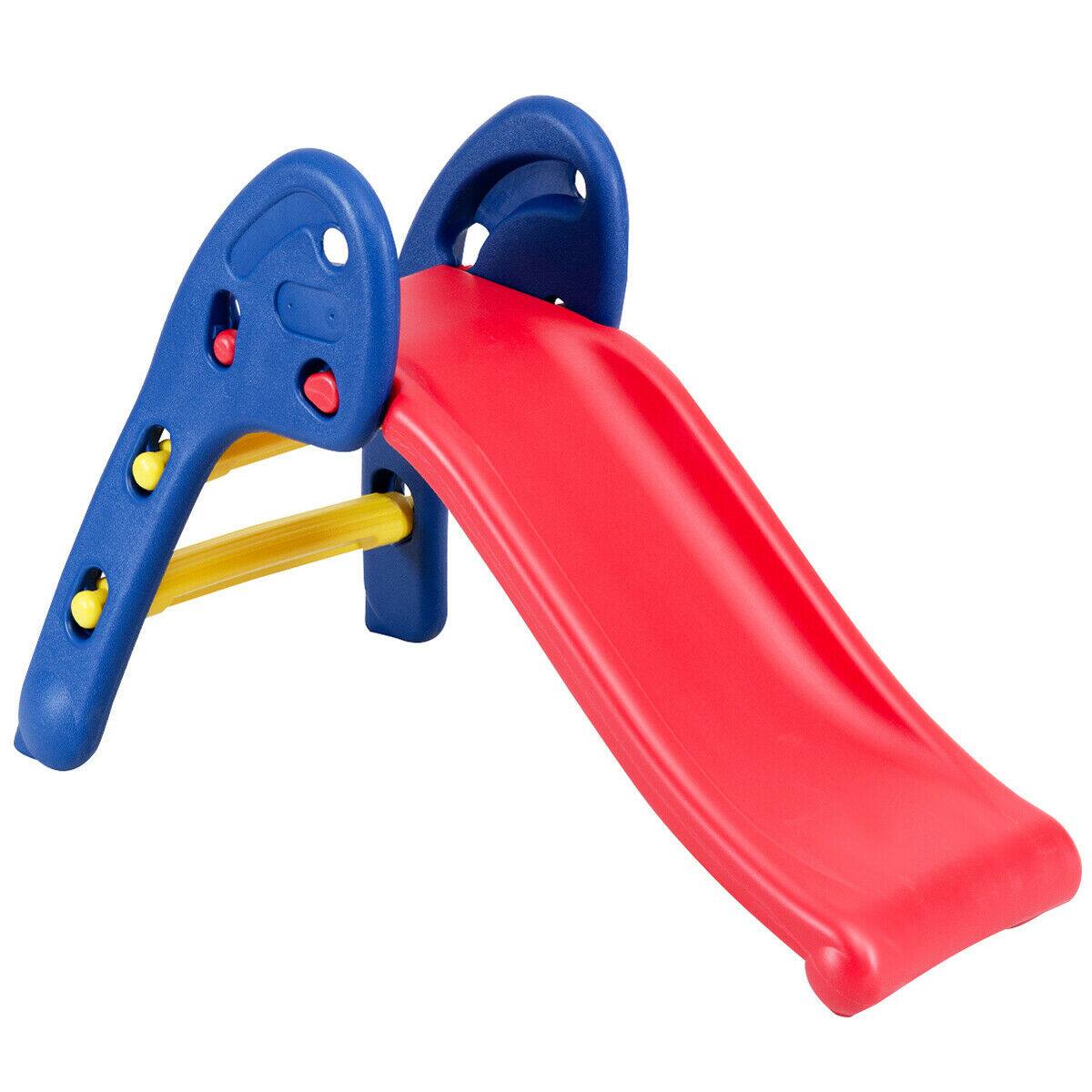 Gymax - 2 Step Children Folding Slide Plastic Fun Toy Up-down For Kids Indoor & Outdoor - Dark blue + Red + Yellow