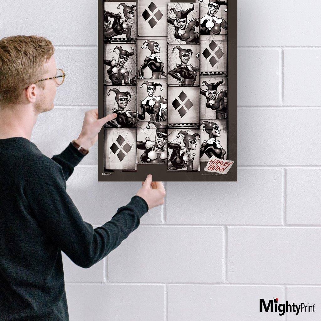 Sure, here is the corrected and grouped text from the image:

---

**Top Left:**
- QUINN HARLEY

**Top Right:**
- MightyPrint

**Bottom Right:**
- MightyPrint

**On the Poster:**
- HARLEY QUINN

---