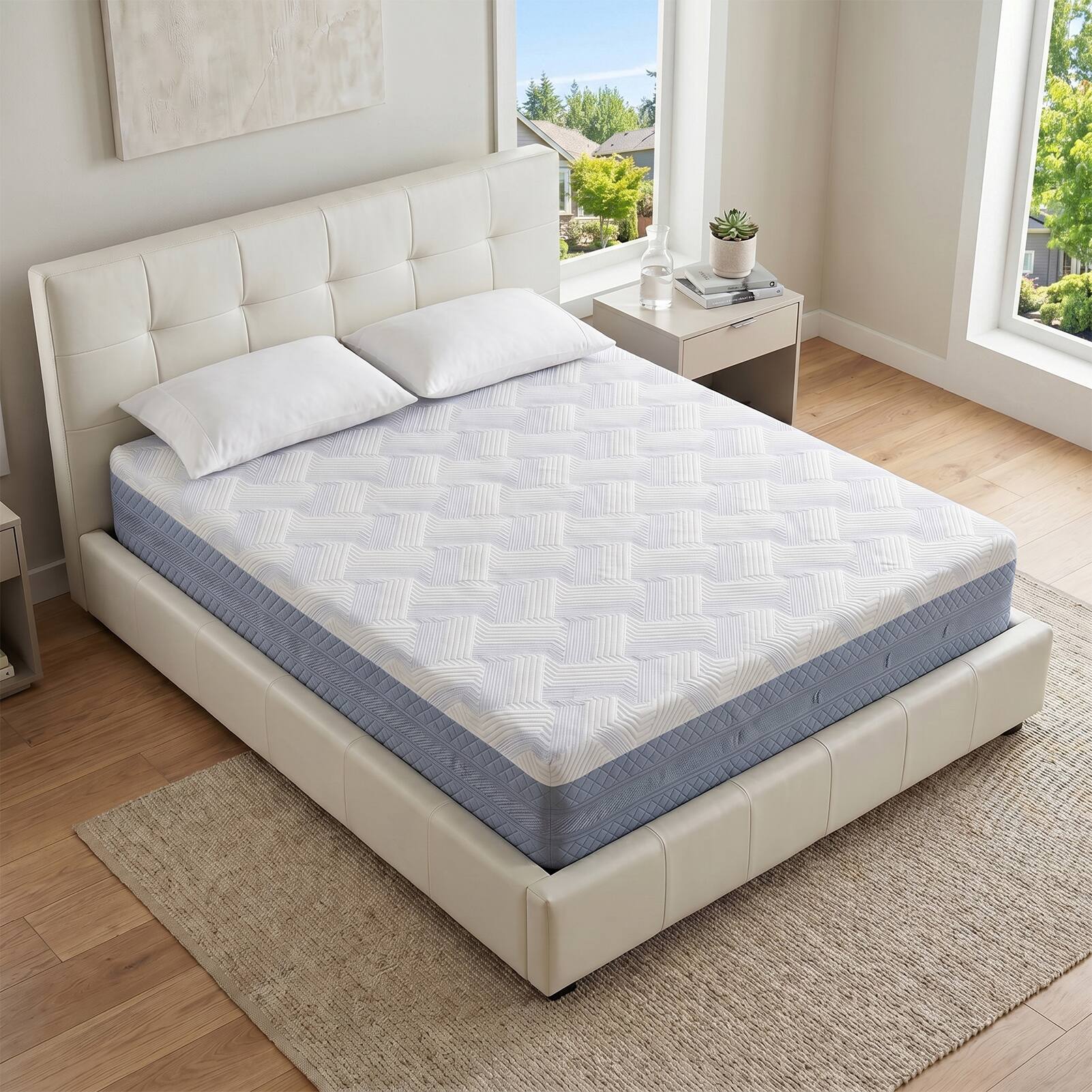 Back. FED Fitness - King Size,Memory Foam Mattress 12 Inch King Mattress for Cooling Night Sleep Comfort Support Ink Painting - White/Black.