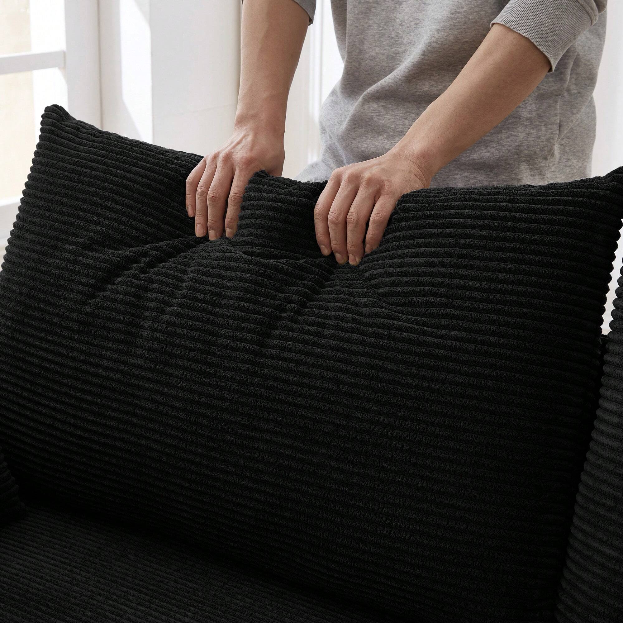 Back. Trinkets Crazed - 78" Corduroy Loveseat Sofa Couch, Comfy Couches For Living Room, Modern Sofa With Cup Holders - Black.