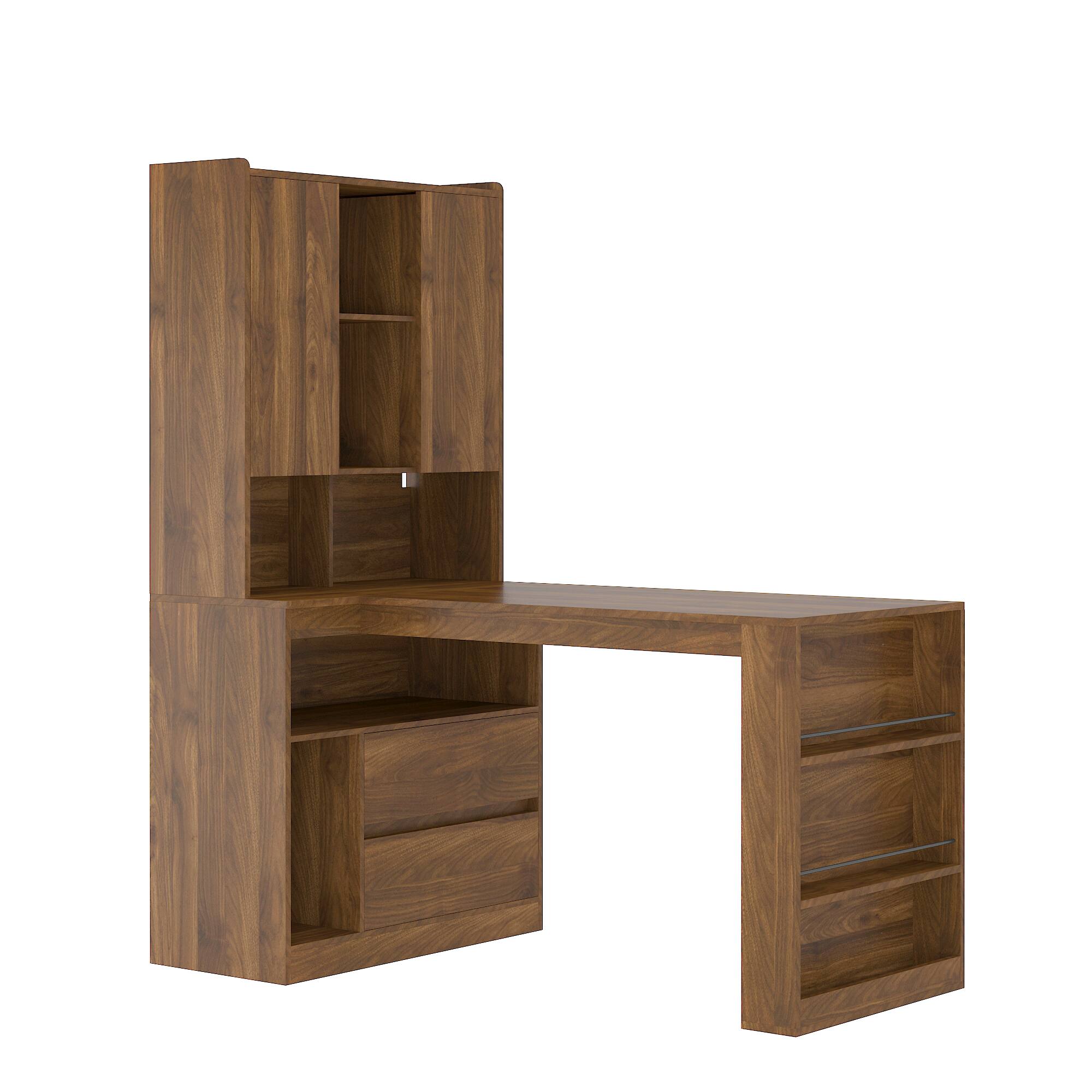 Alt View 1. Forest'nSky - L-Shaped Corner Desk with Charging Station, LED Lights & Storage for Gaming & Home Office,Brown - Brown.