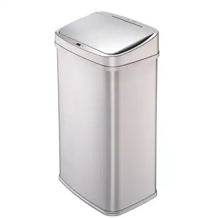 Front. Hivvago - Silver 13-Gallon Stainless Steel Kitchen Trash Can with Motion Sensor Lid - Silver.
