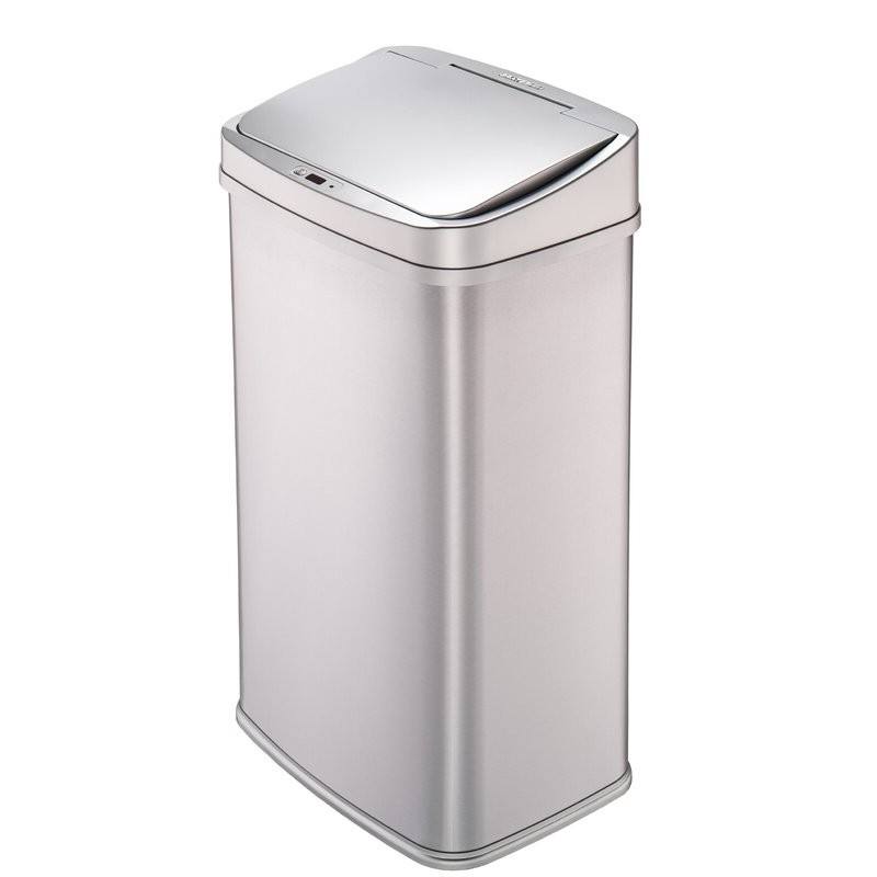 Front. Hivvago - Silver 13-Gallon Stainless Steel Kitchen Trash Can with Motion Sensor Lid - Silver.
