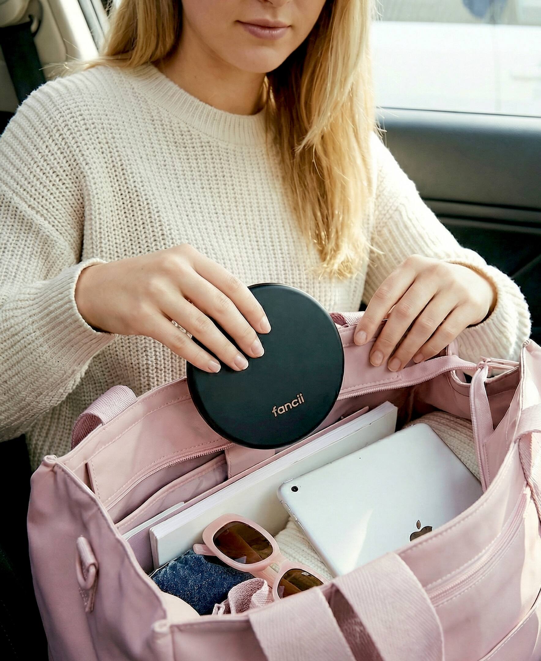 Alt View 3. fancii - Taylor LED Compact Mirror - Black (Charcoal Chic).