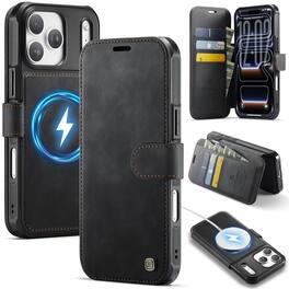 Dteck - Wallet Case for iPhone 17 Pro, Compatible with MagSafe, PU Leather Flip RFID Blocking Card Holder Cover - Black