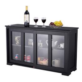 Hivvago - Sideboard Buffet Dining Storage Cabinet with 2 Glass Sliding Doors - Black