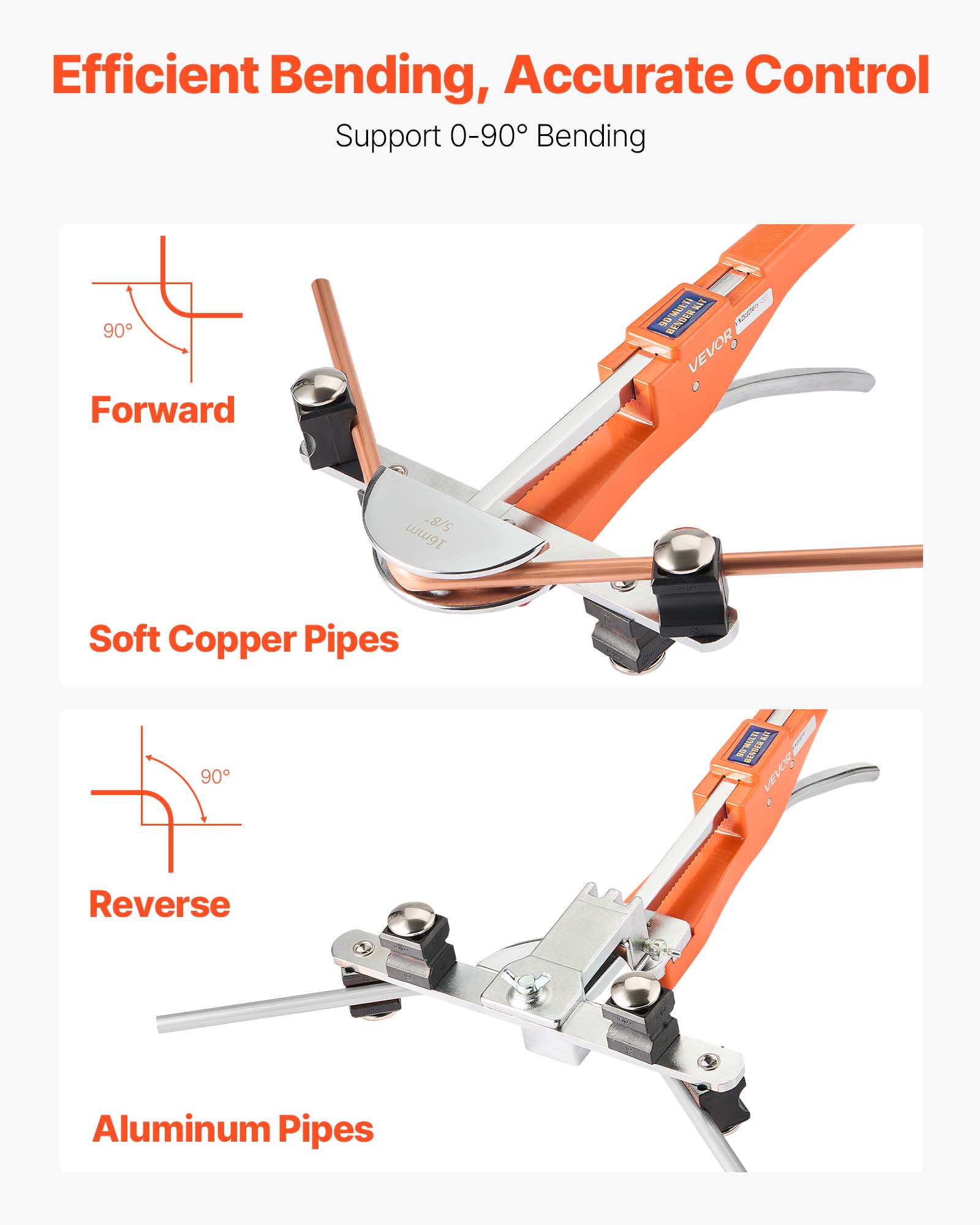 Efficient Bending, Accurate Control  
Support 0-90° Bending  

Forward  
Soft Copper Pipes  

Reverse  
Aluminum Pipes