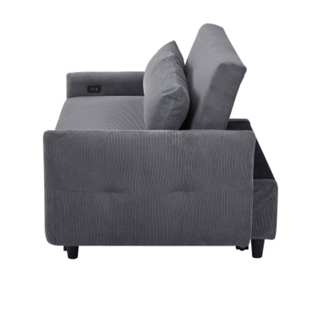 Alt View 6. LUCKY ONE - 57.48" Pull-Out Convertible Loveseat Sleeper Sofa Bed with 2 Throw Pillows and USB Ports - DARK GREY.