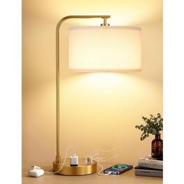 Dazzed Corner - Table Lamp with USB Port and Outlet,Nightstand Desk Lamps - Gold