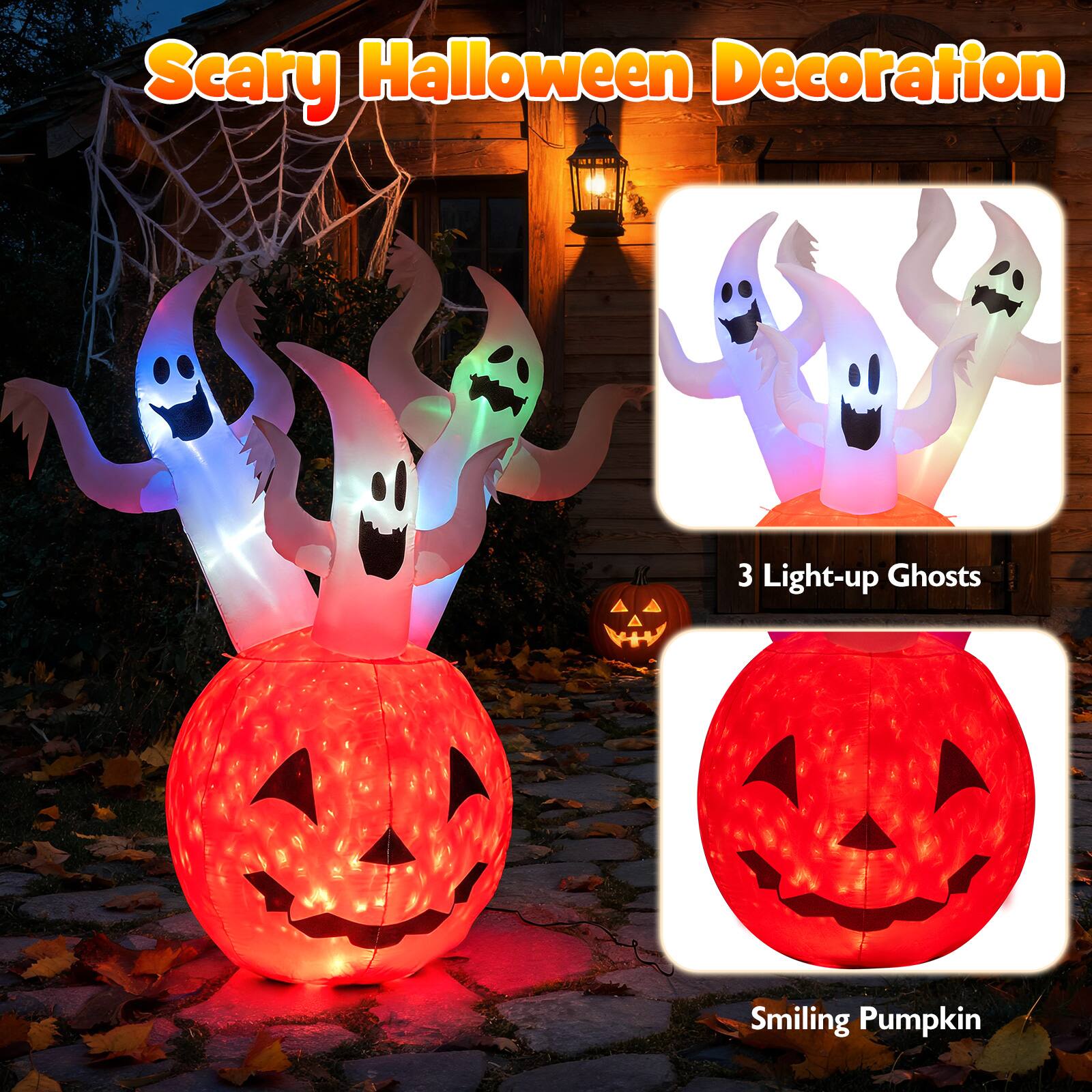 Scary Halloween Decoration

3 Light-up Ghosts

Smiling Pumpkin