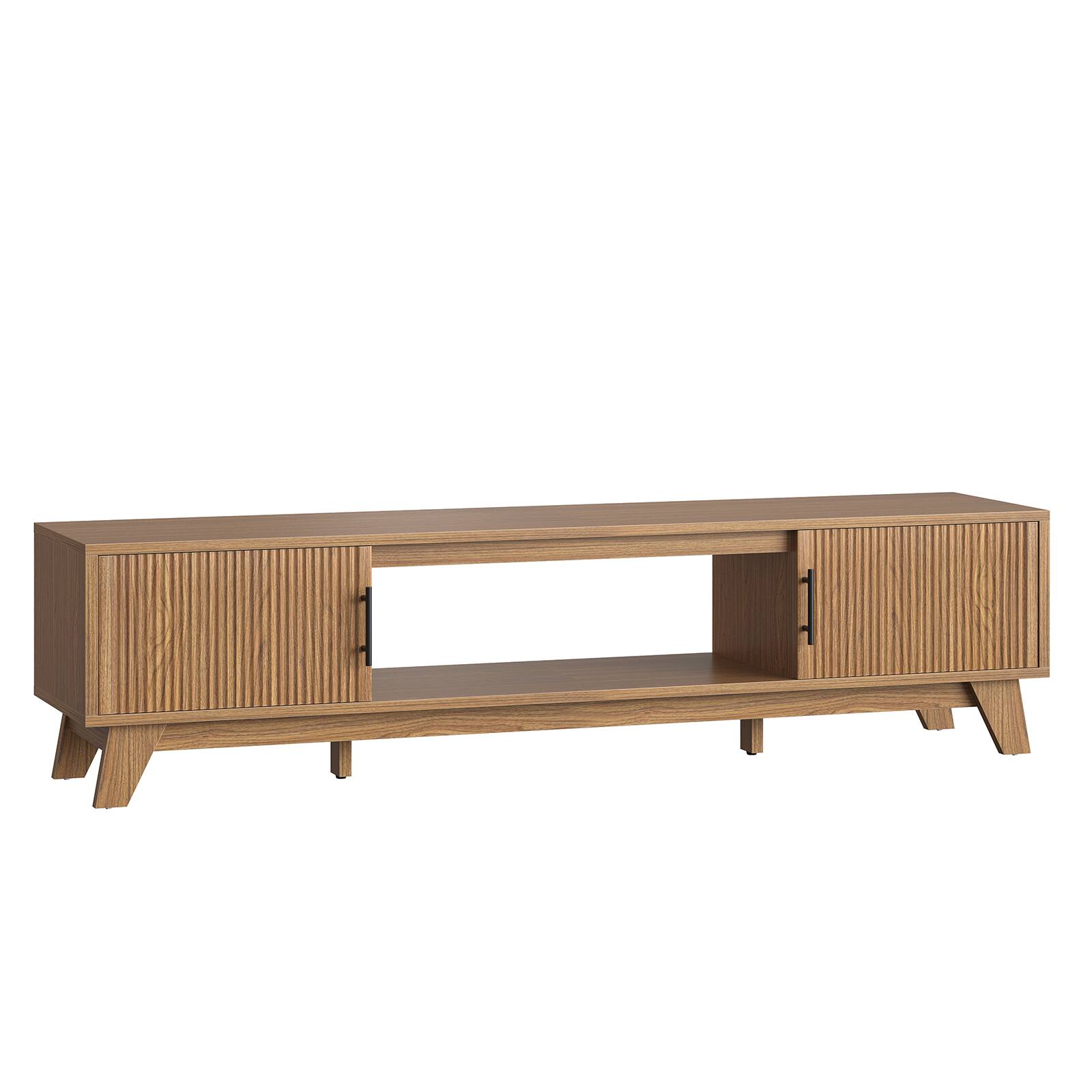 Alt View 5. Bestier - Fluted TV Stand for 75" TV, Modern Console Medium Entertainment Center with Storage Cabinet & Open Shelf - Brown.