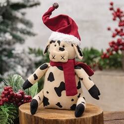 Angle. BreeBe - Stuffed Santa Hat & Scarf Baby Cow Doll - 6.5"H - Cream, Black.