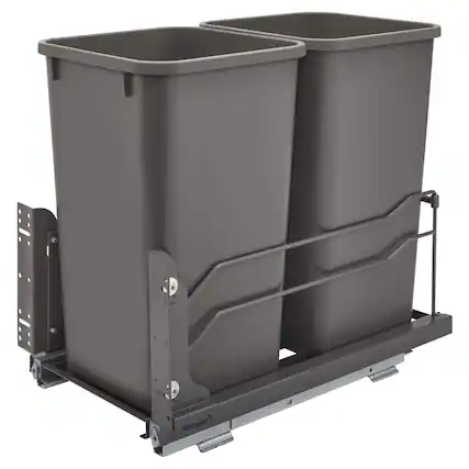 Front. Rev-A-Shelf - Rev-A-Shelf Double Pullout Trash Can 27 qt. with Soft-close, 53WC-1527SCDM-213 - Orion Gray.
