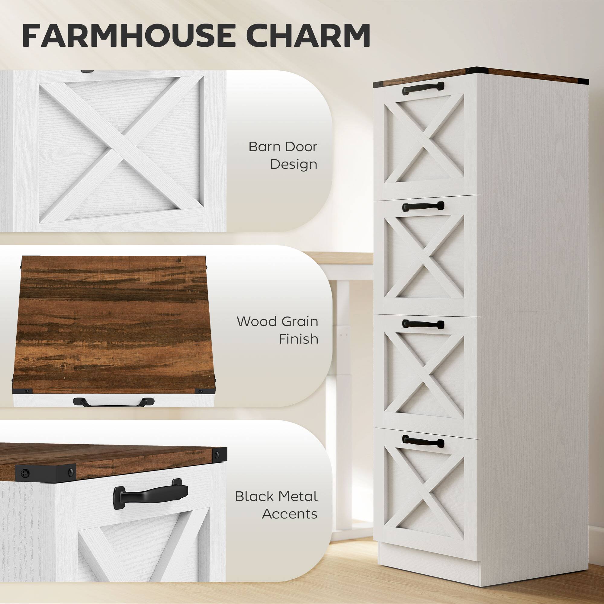 FARMHOUSE CHARM  
Barn Door XI Design  
Wood Grain Finish  
Black Metal Accents