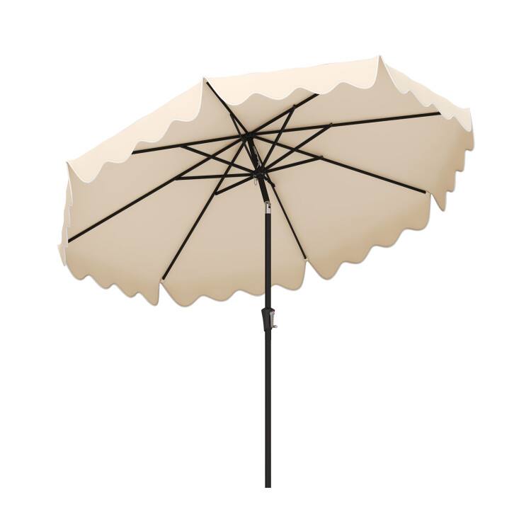Front. SlickBlue - Outdoor 9 ft Patio Umbrella with Crank Handle and Push Button Tilt - Beige.