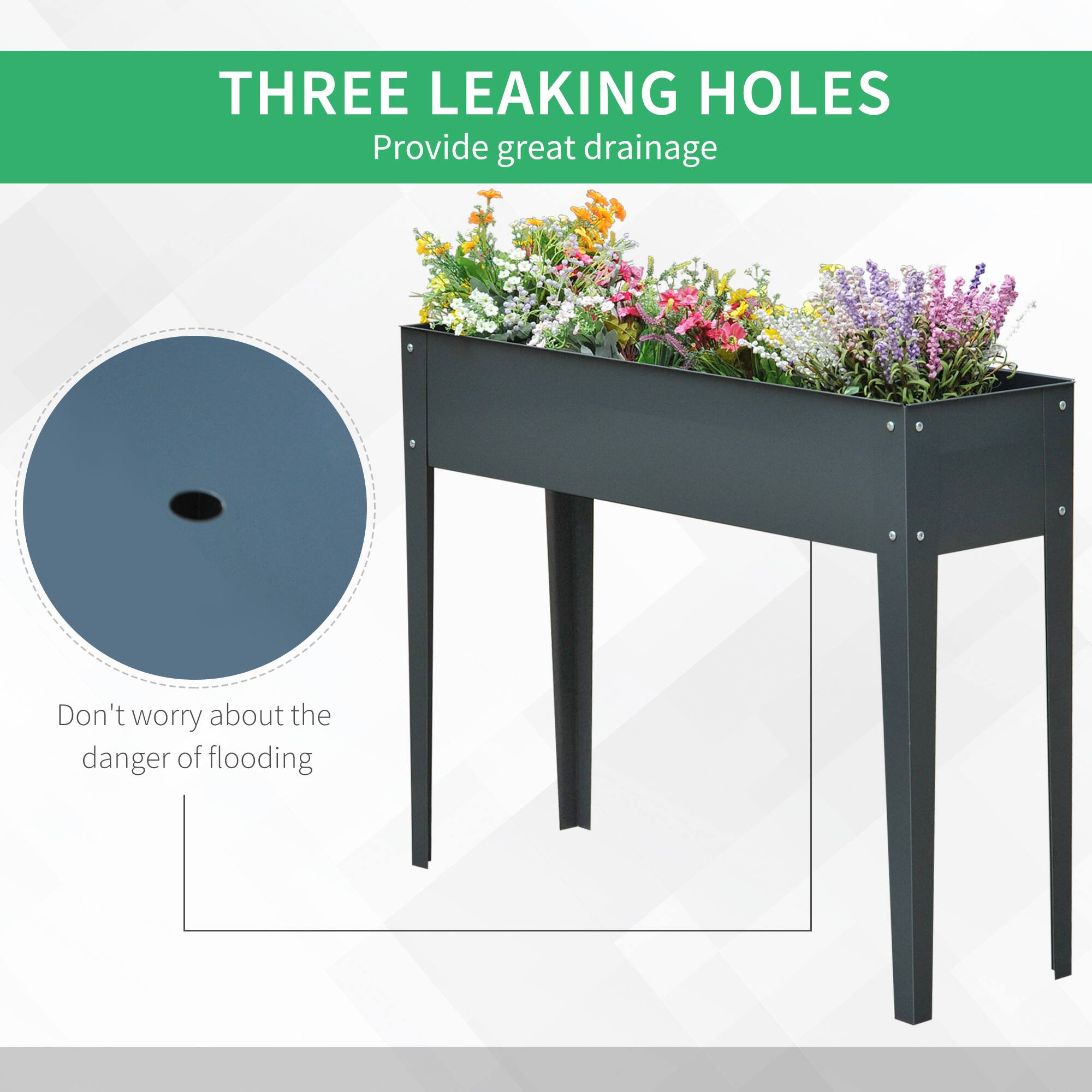 THREE LEAKING HOLES
Provide great drainage
Don't worry about the danger of flooding