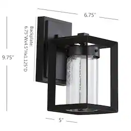 Jonathan Y - Nate 6.75" Outdoor Modern Cube Seeded Glass/Metal Integrated LED Wall Sconce, Black - Black/Clear