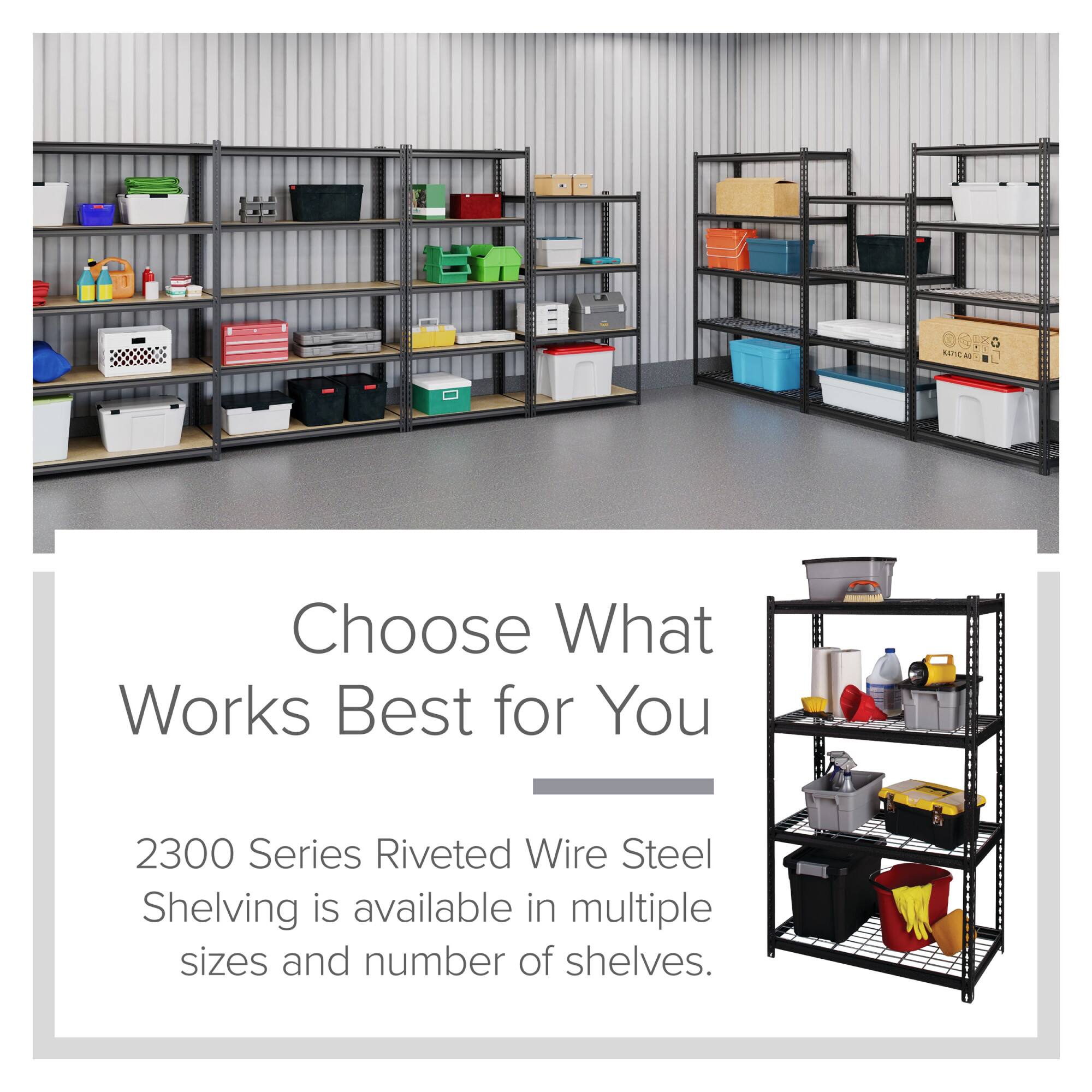Choose What Works Best for You: 2300 Series Riveted Wire Steel Shelving is available in multiple sizes and numbers of shelves.