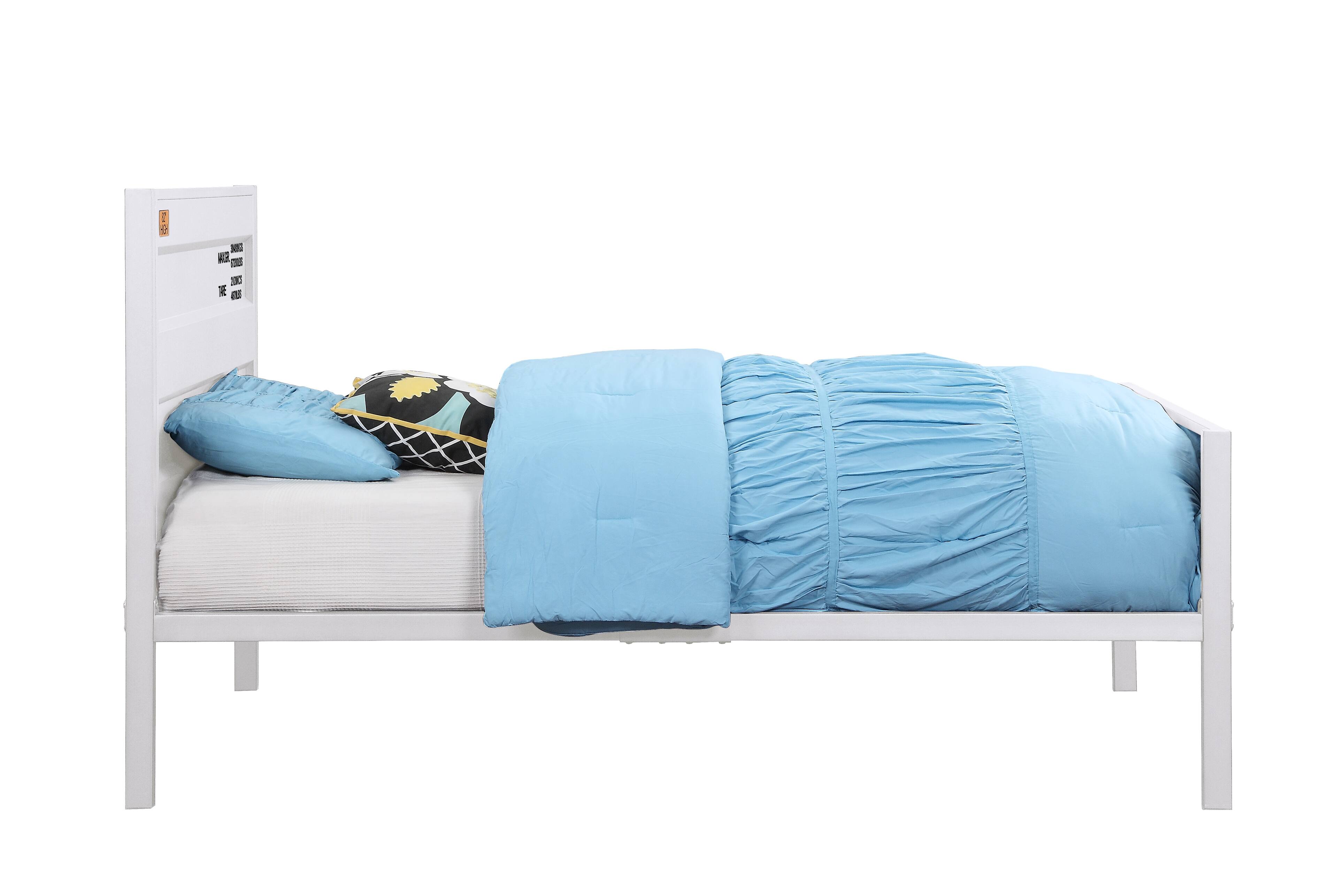 Alt View 3. Manhattan Lane - Industrial Style Metal Twin Size Bed with Straight Leg Support, White - White.