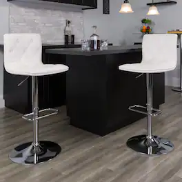 Emma + Oliver - Button Tufted Vinyl Adjustable Height Barstool with Chrome Base - White