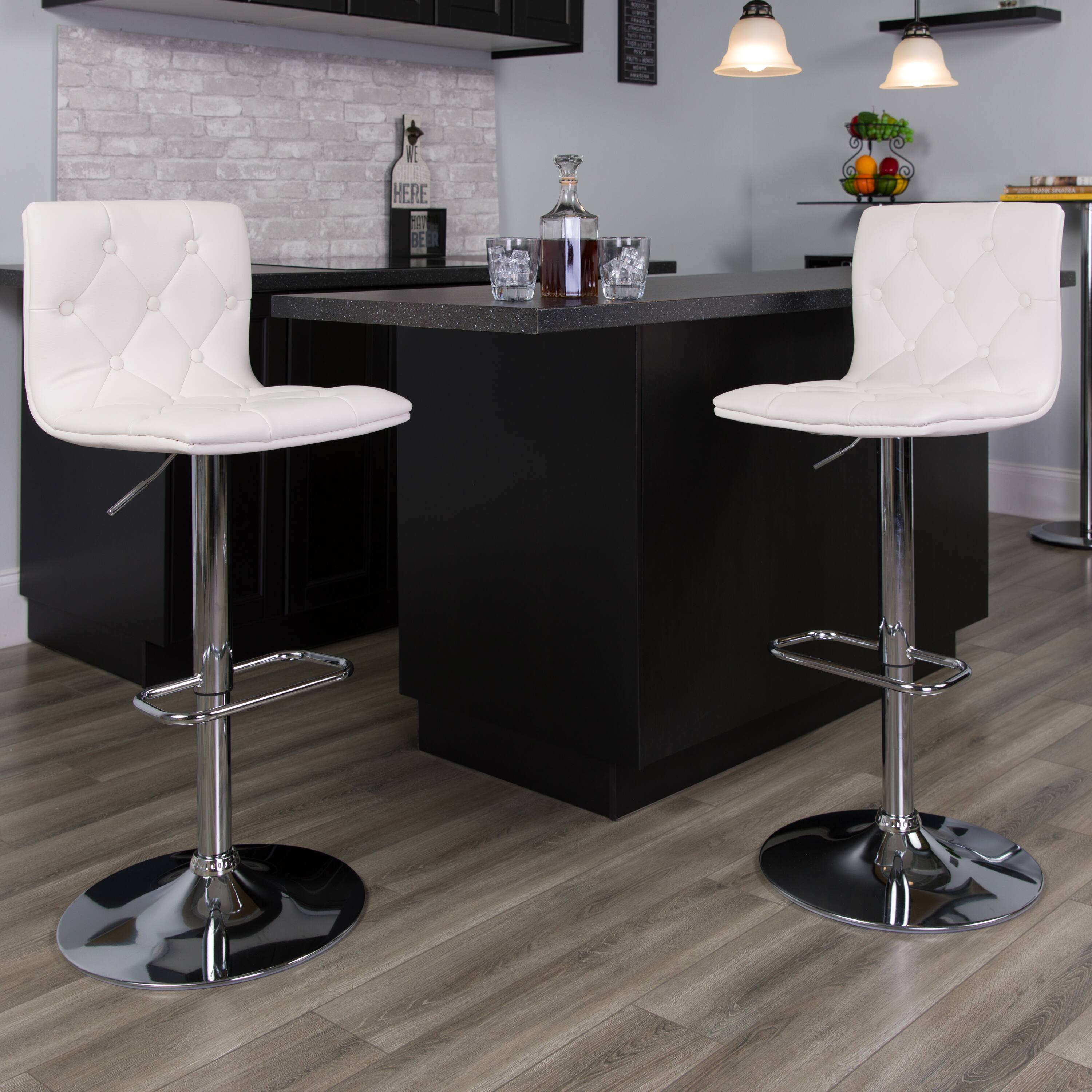 Front. Emma + Oliver - Button Tufted Vinyl Adjustable Height Barstool with Chrome Base - White.