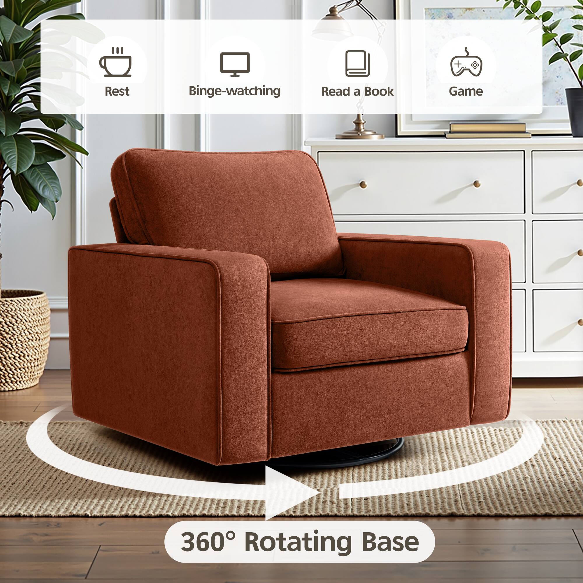 - Rest
- Binge-watching
- Read a Book
- Game
- 360° Rotating Base