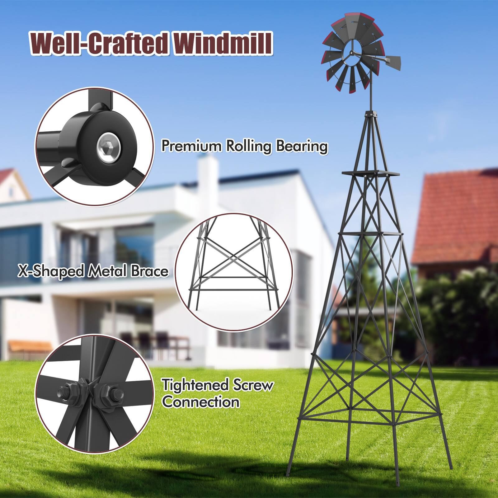 Well-Crafted Windmill Premium Rolling Bearing X-Shaped Metal Brace Tightened Screw Connection