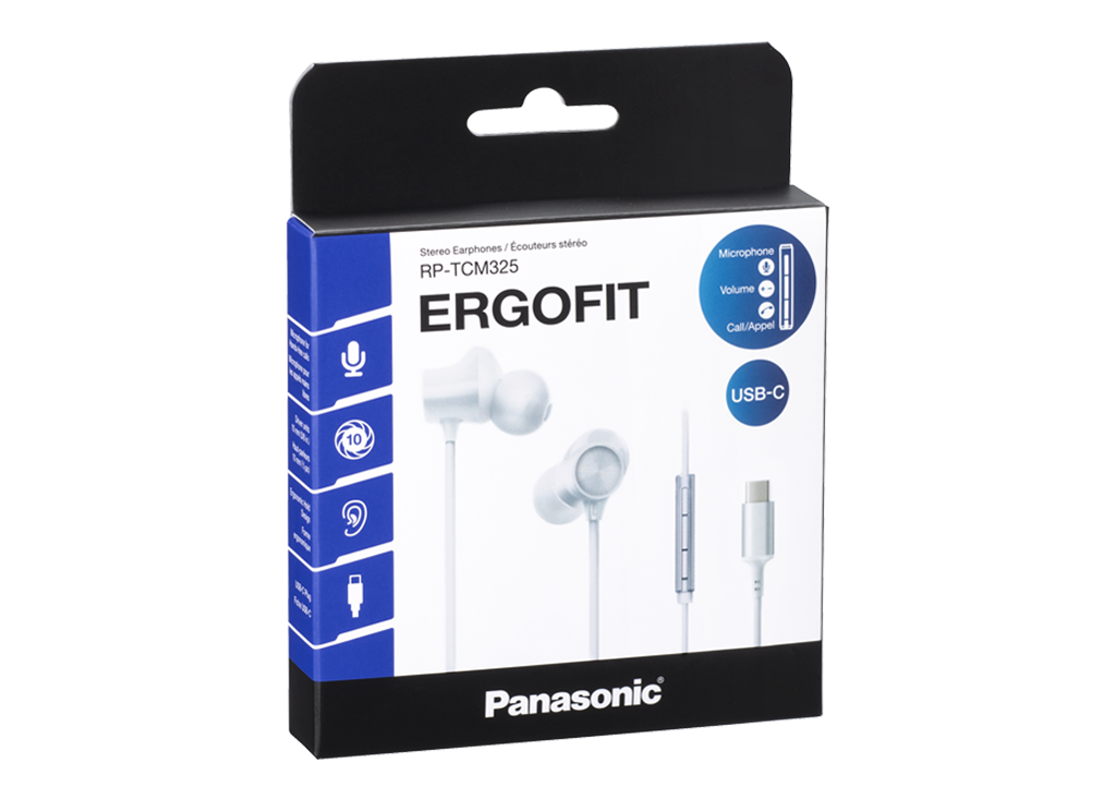 W - Earphones/couteurs J couteurs stero Stereo Earphones Microphone RP-TCM325 Volume .- ERGOFIT Call/Appel USB-C -a N 10 W W Panasonic