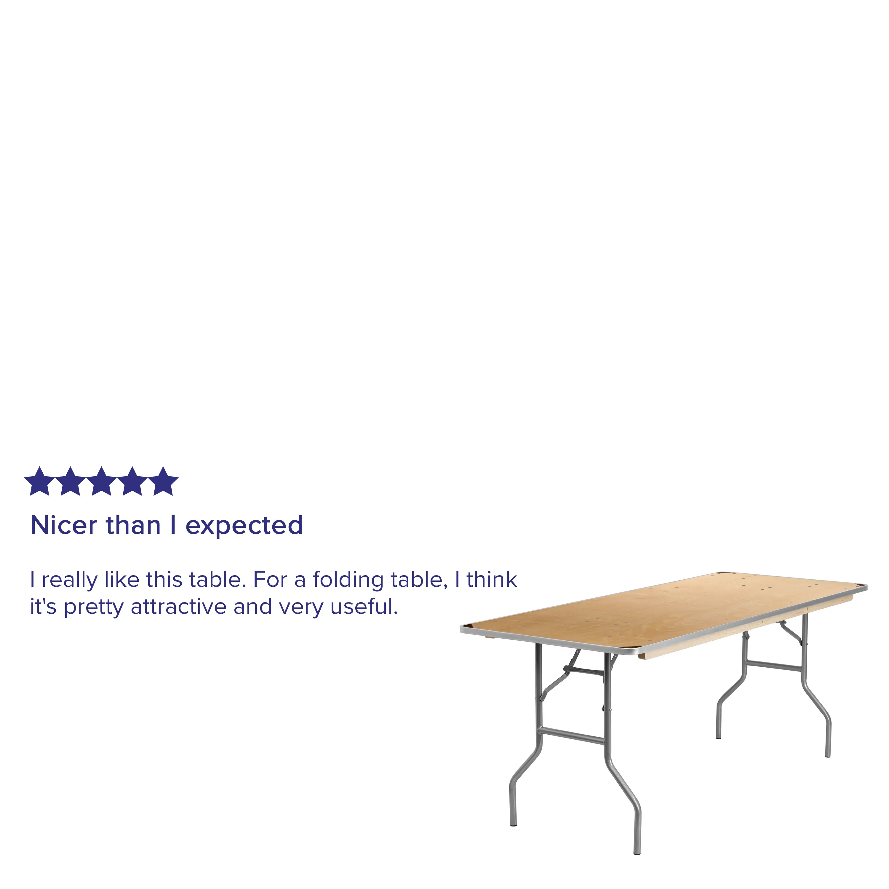 Nicer than I expected

I really like this table. For a folding table, I think it's pretty attractive and very useful.