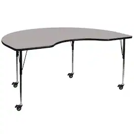 Flash Furniture - Wren Mobile 48''W x 72''L Kidney Grey HP Laminate Activity Table - Standard Height Adjustable Legs - Gray