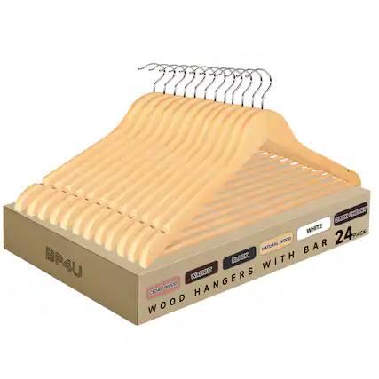 BP4U
WOOD HANGERS WITH BAR
24 PACK
CEDAR WOOD
NATURAL WOOD
BLACK
WALNUT
WHITE
DARK CHERRY