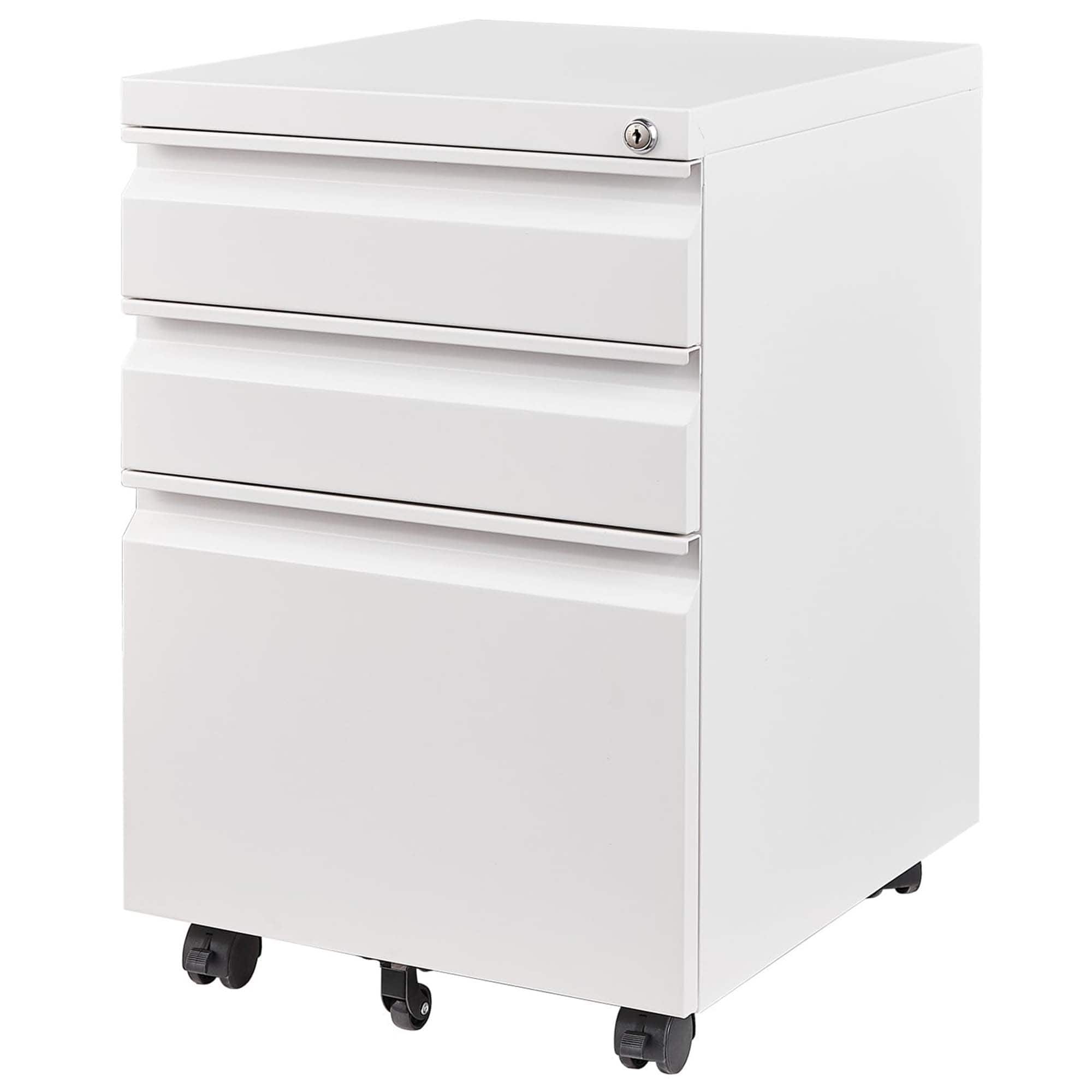 Dexmalle - Dexmalle-3 Drawer Mobile File Cabinet with Lock-White