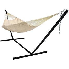 Sunnydaze - 2-Person Woven Cotton/Nylon Hammock with Steel Stand - Natural