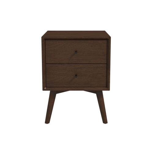 Alt View 3. LUCKY ONE - 23.6" Assembled Mid Century Nightstand 2-Drawer Solid Wood - Dark Brown.