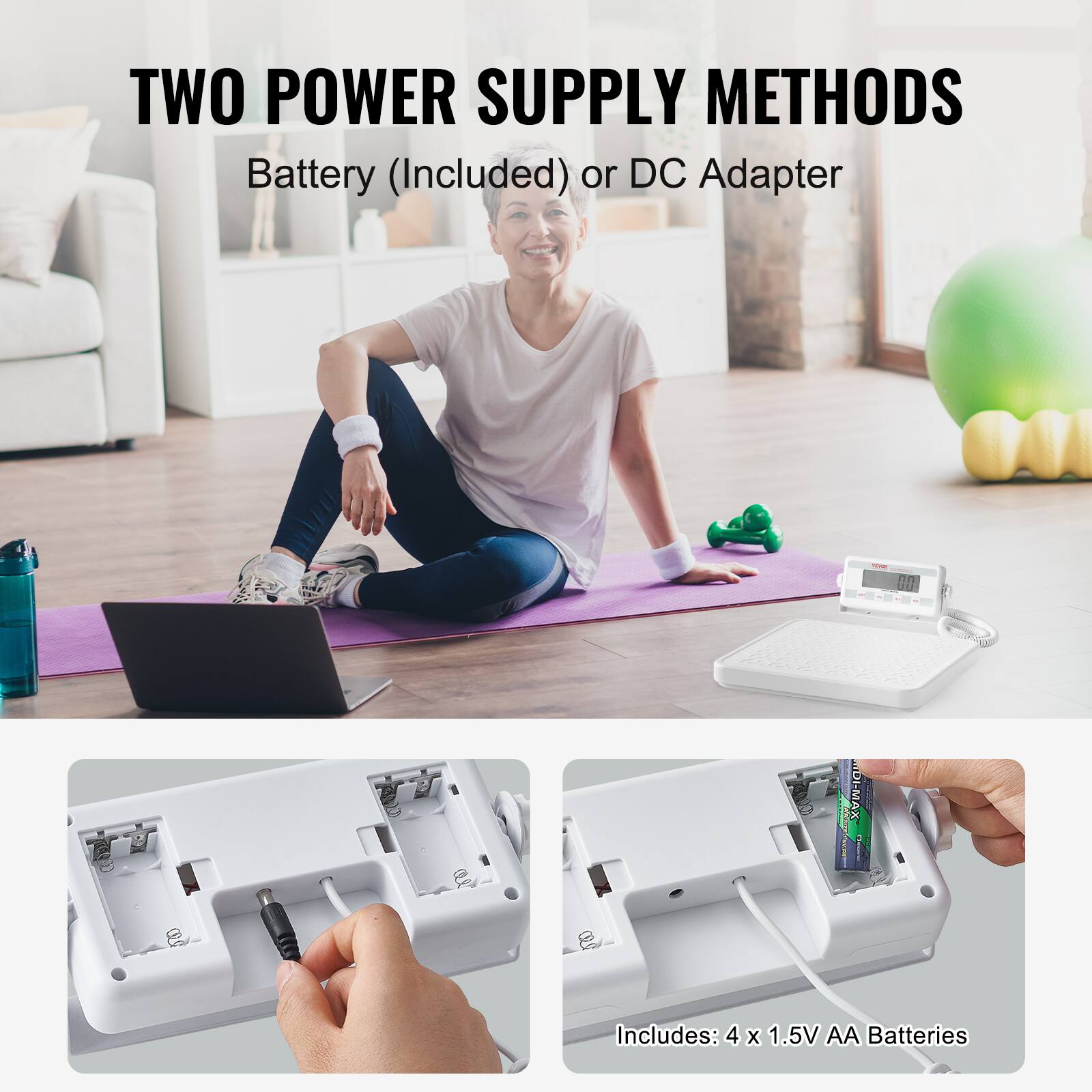 TWO POWER SUPPLY METHODS  
Battery (Included) or DC Adapter  

Includes: 4 x 1.5V AA Batteries