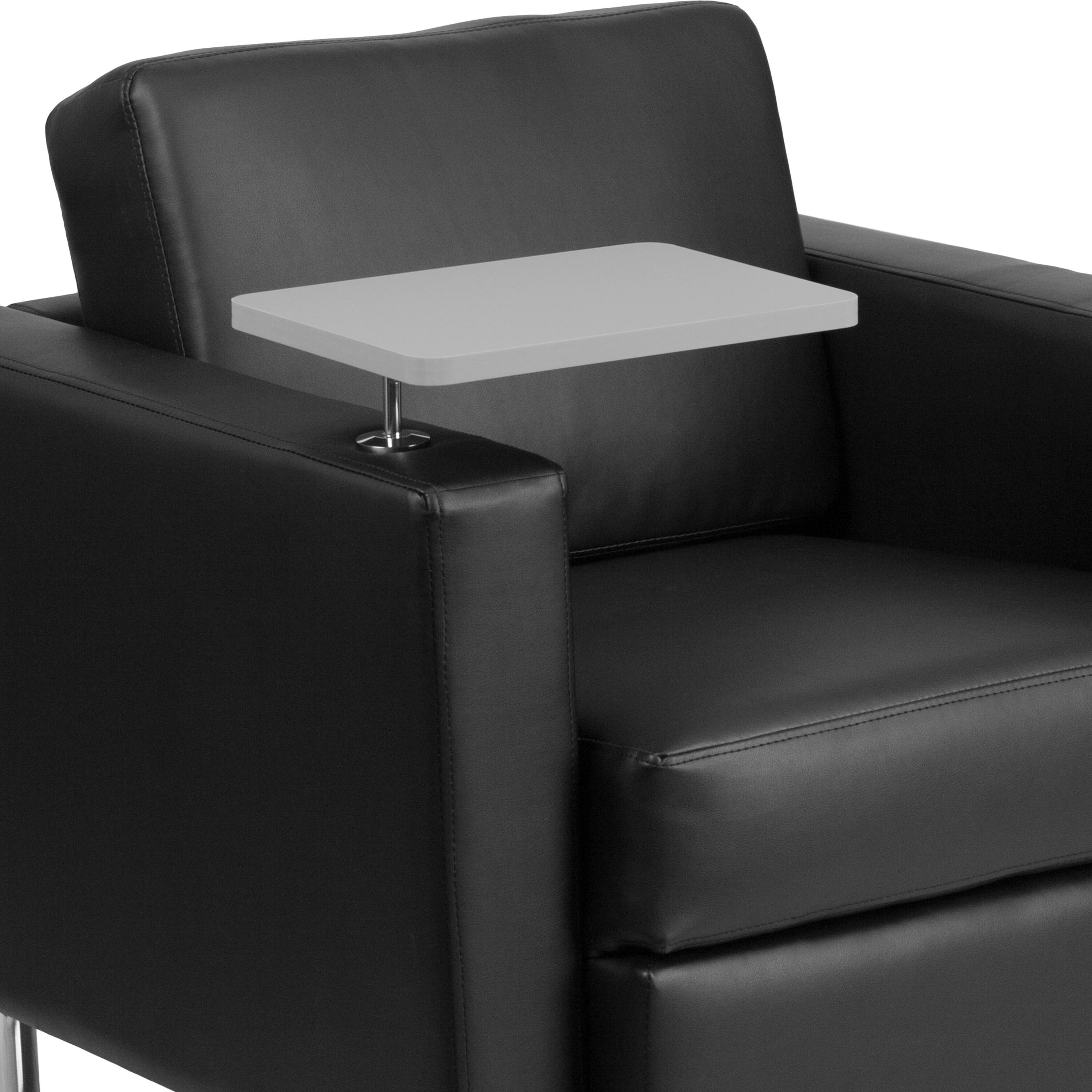 Alt View 9. Emma + Oliver - Guest Chair with Tablet Arm, Tall Chrome Legs and Cup Holder - Black LeatherSoft.