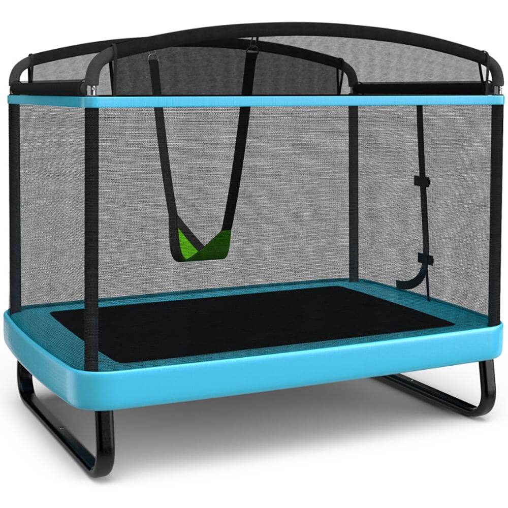 Angle. Pefilos - 6 Feet Kids Entertaining Trampoline with Swing Safety Fence-Blue, Silent Mini Trampoline, Great Mini Trampoline - Blue.